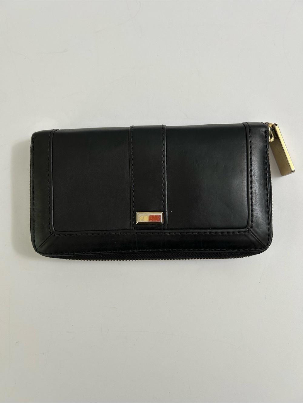 Banana Republic- Black Zip-Around Leather Wallet with Gold Accent